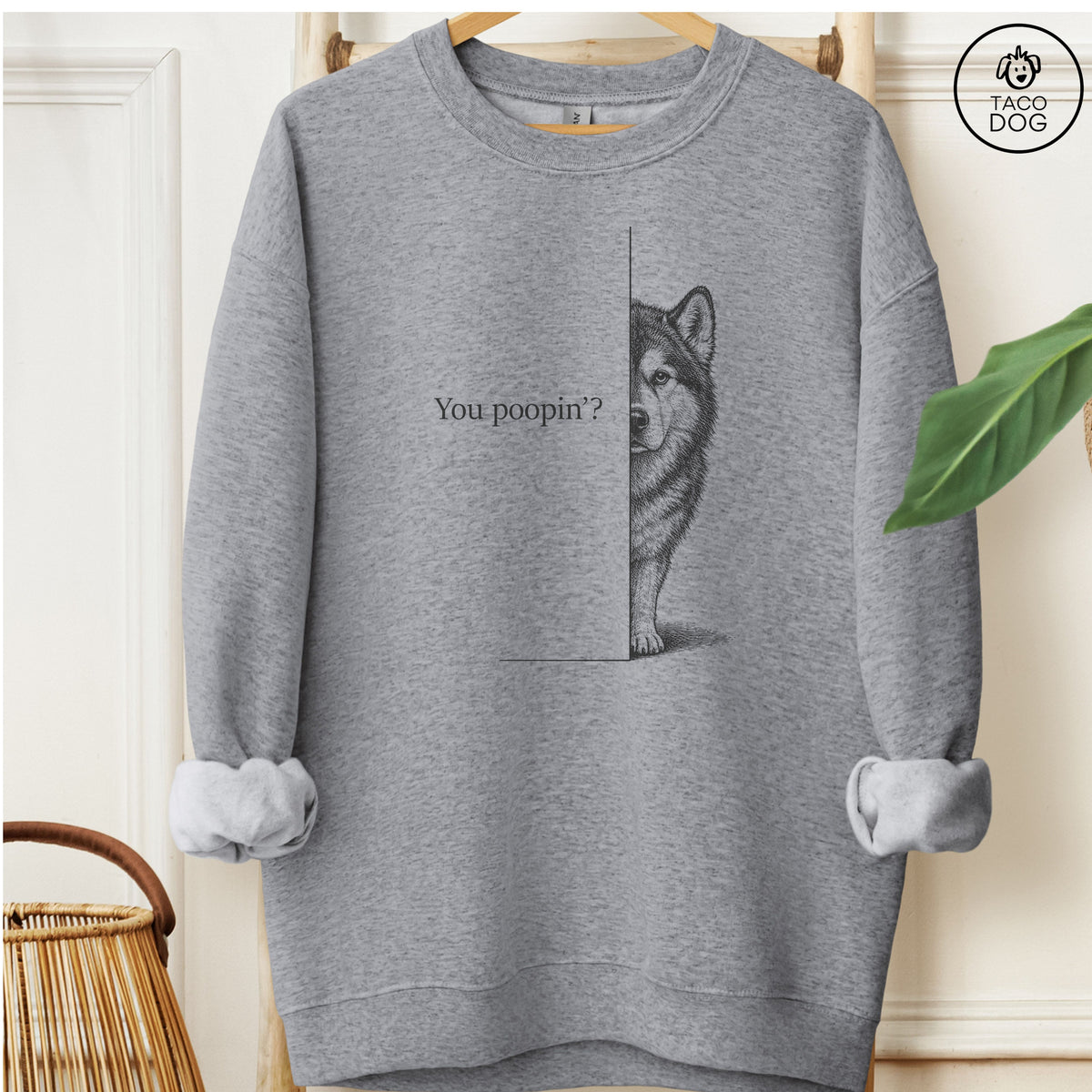 Malamute Poopin Sweatshirt Graphite Heather Taco-Dog