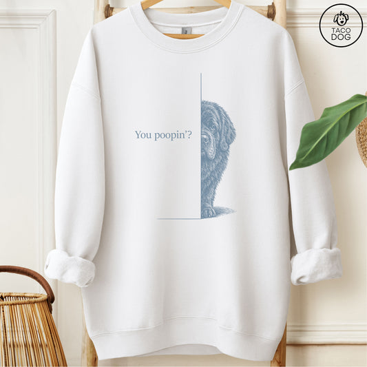 Newfoundland Poopin Sweatshirt White Taco-Dog
