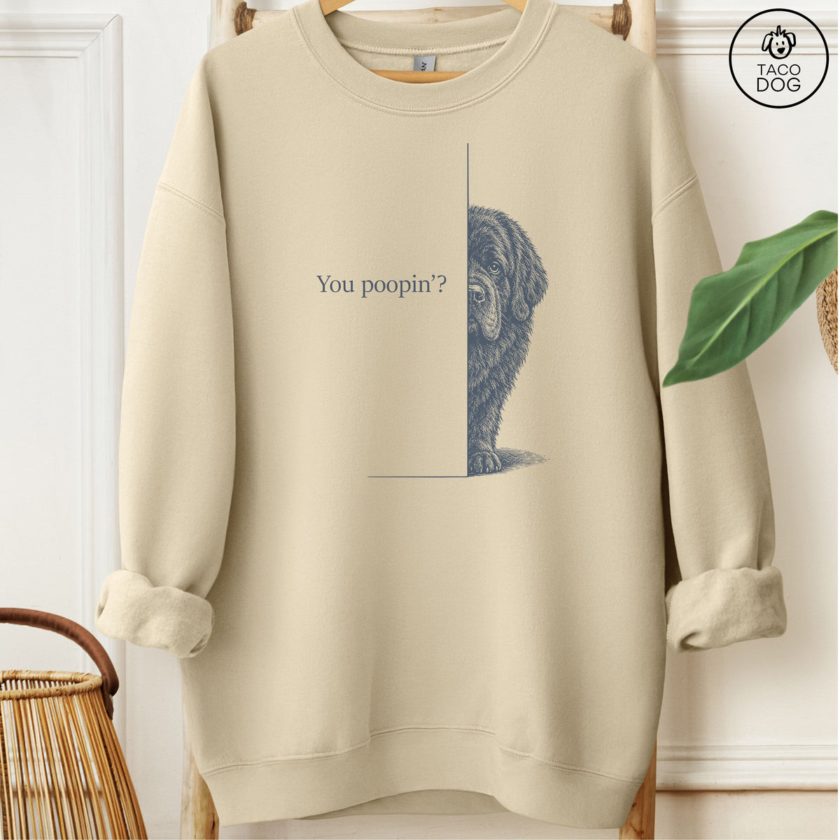 Newfoundland Poopin Sweatshirt Sand Taco-Dog