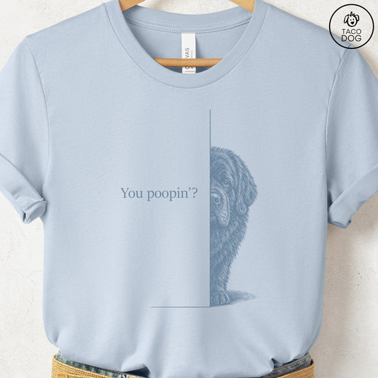 Newfoundland Poopin T-Shirt Light Blue Taco-Dog