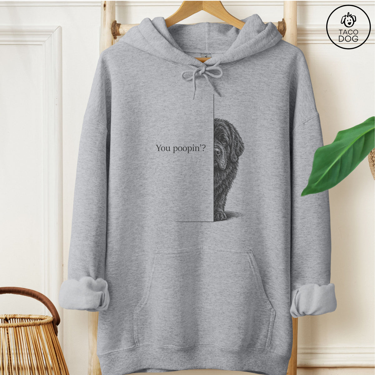 Newfoundland Poopin Hoodie Graphite Heather Taco-Dog
