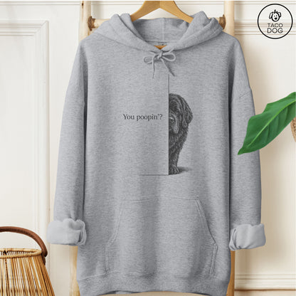 Newfoundland Poopin Hoodie Graphite Heather Taco-Dog
