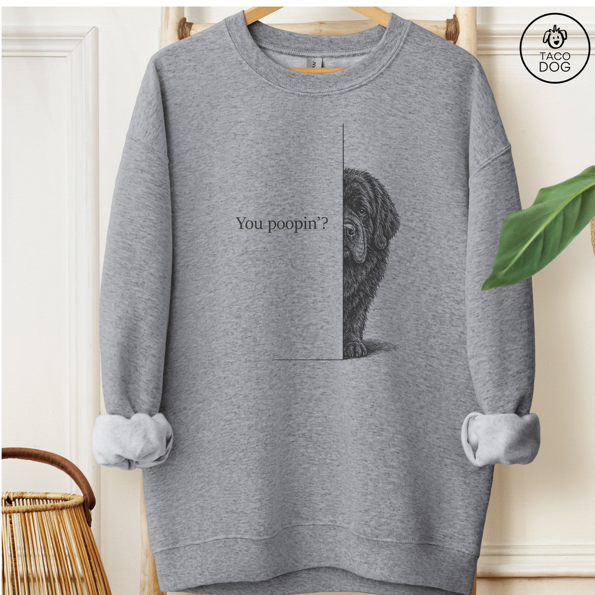 Newfoundland Poopin Sweatshirt Graphite Heather Taco-Dog