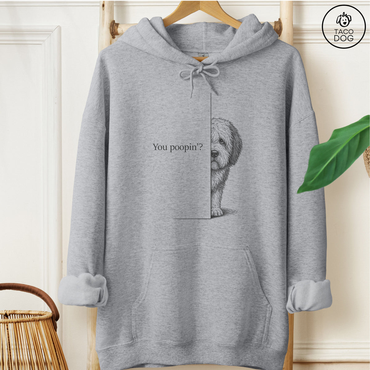 Old English Sheepdog Poopin Hoodie Graphite Heather Taco-Dog