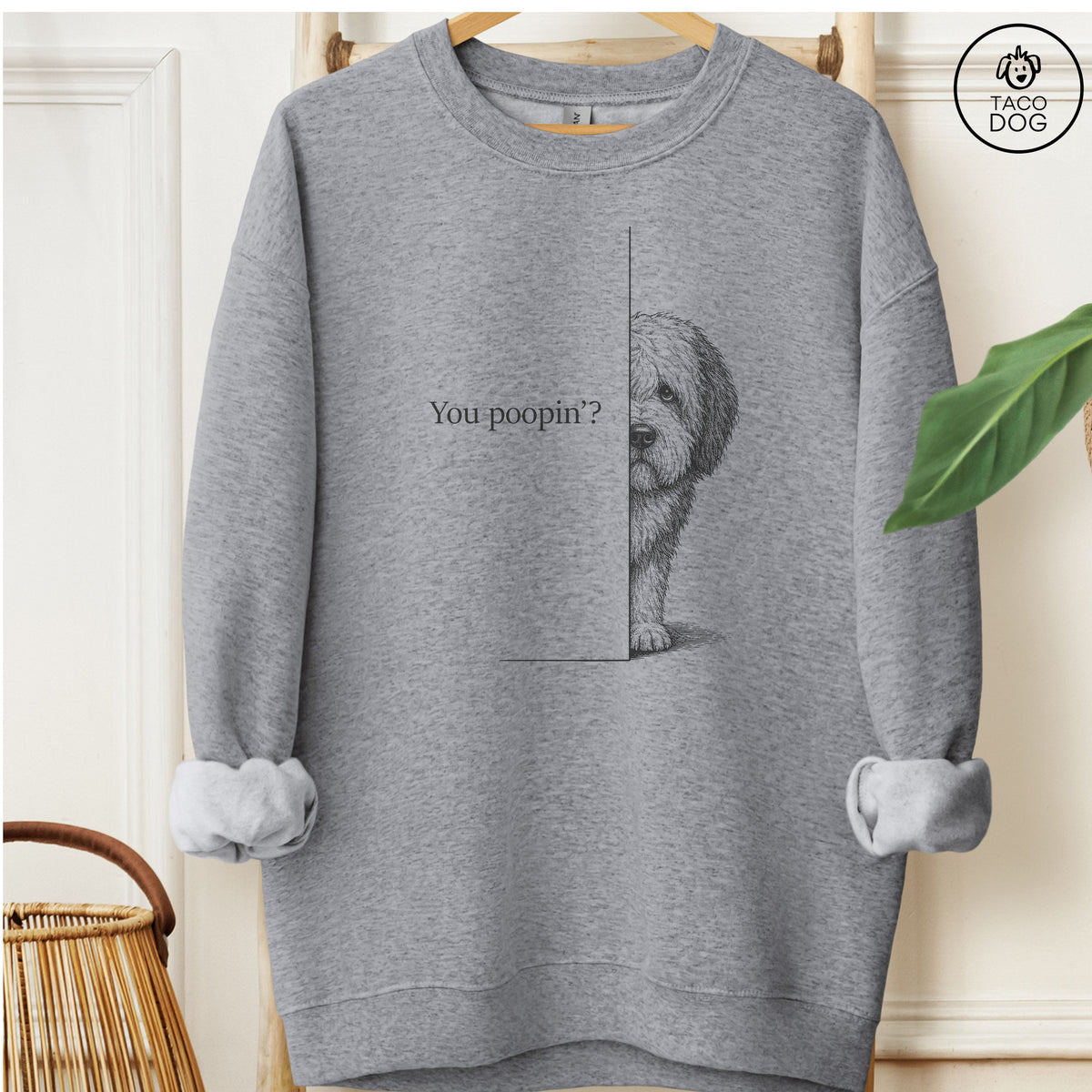 Old English Sheepdog Poopin Sweatshirt Graphite Heather Taco-Dog