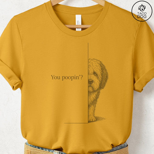 Old English Sheepdog Poopin T-Shirt Mustard Taco-Dog