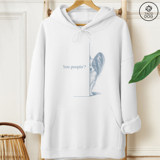 Papillon Poopin Hoodie White Taco-Dog