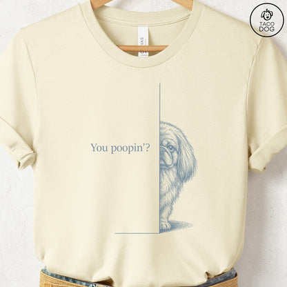 Pekingese Poopin T-Shirt Natural Taco-Dog