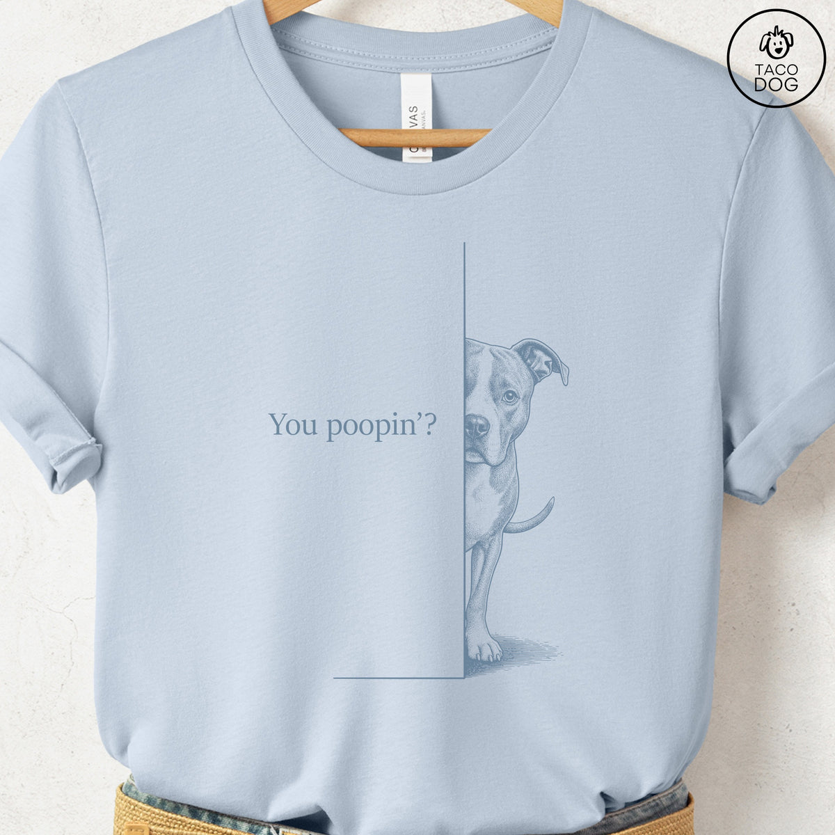 Pitbull Poopin T-Shirt Light Blue Taco-Dog