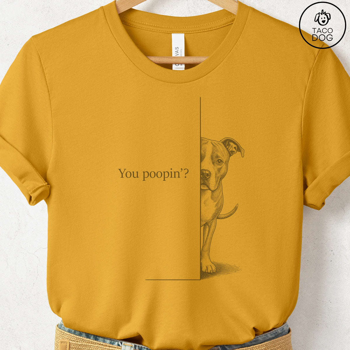 Pitbull Poopin T-Shirt Mustard Taco-Dog