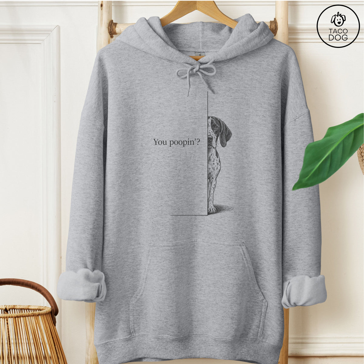 Pointer Poopin Hoodie Graphite Heather Taco-Dog