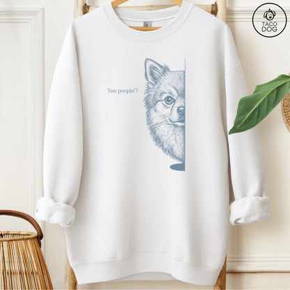 Pomeranian Poopin Sweatshirt White Taco-Dog