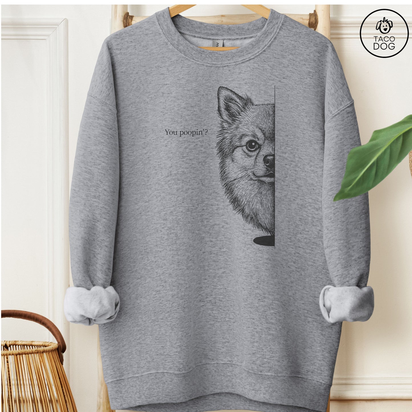 Pomeranian Poopin Sweatshirt Graphite Heather Taco-Dog
