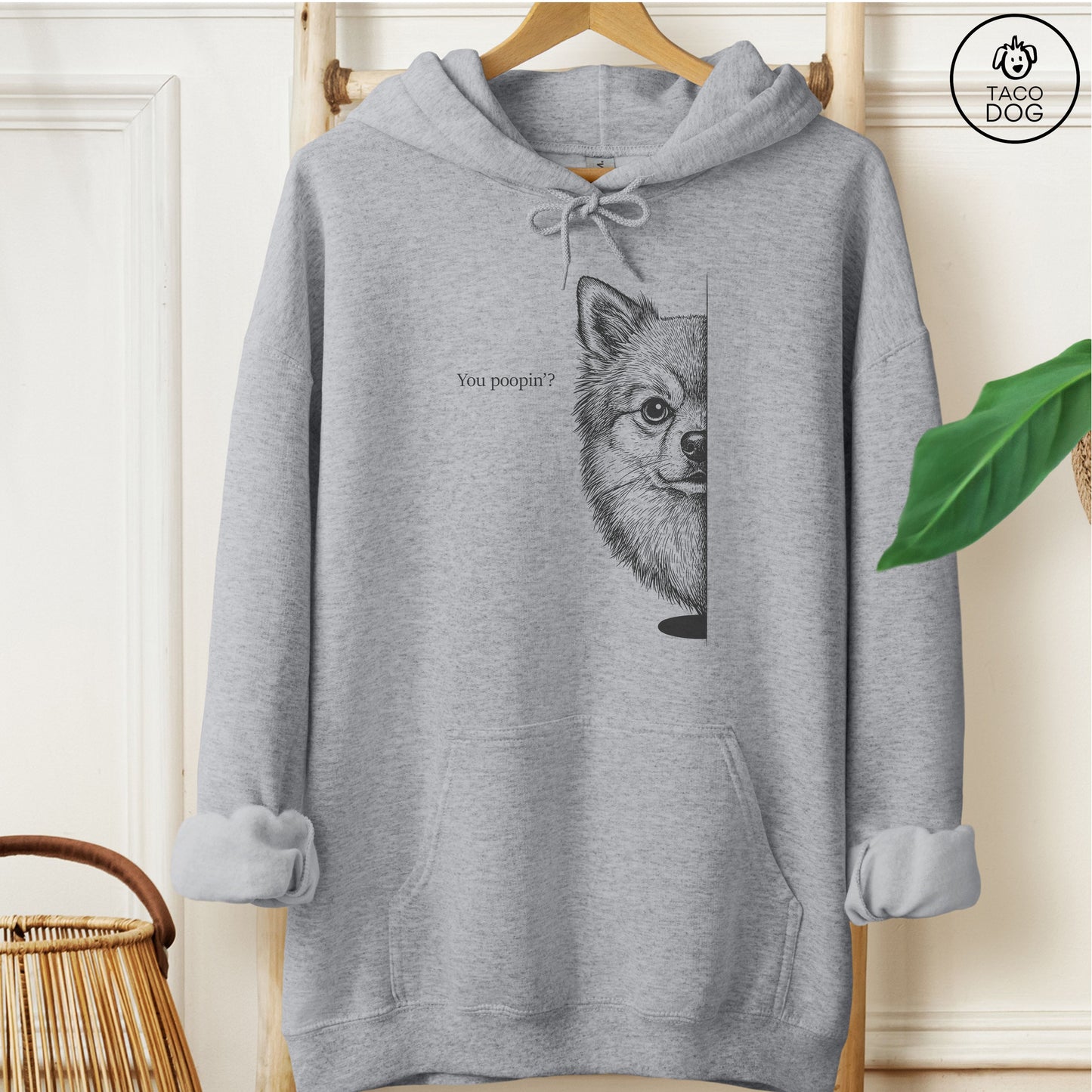 Pomeranian Poopin Hoodie Graphite Heather Taco-Dog