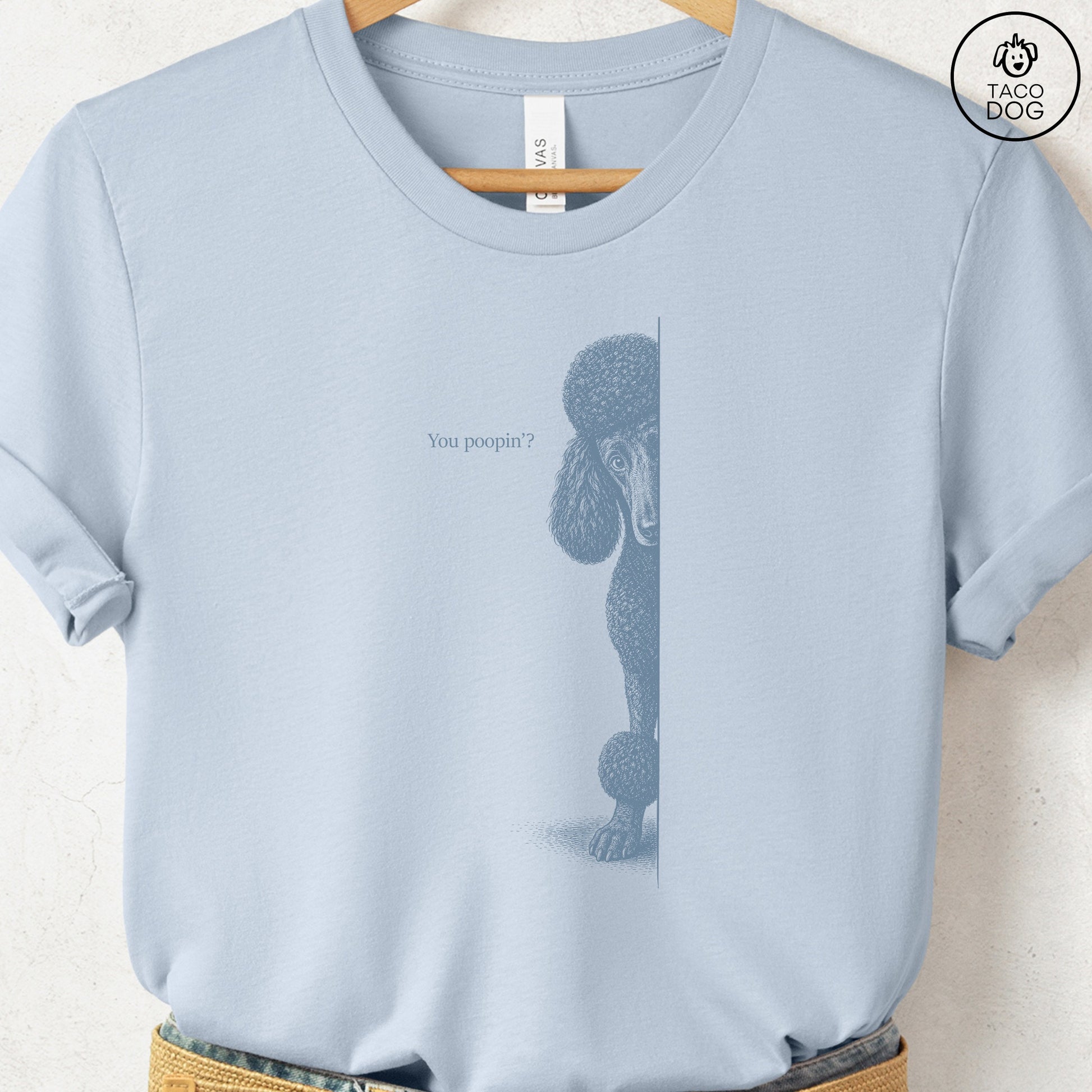 Poodle Poopin T-Shirt Light Blue Taco-Dog
