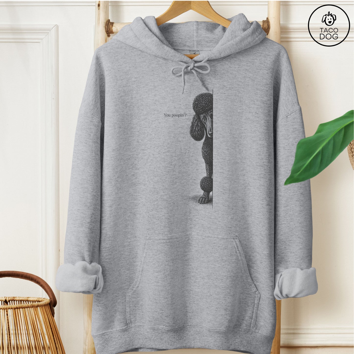 Poodle Poopin Hoodie Graphite Heather Taco-Dog