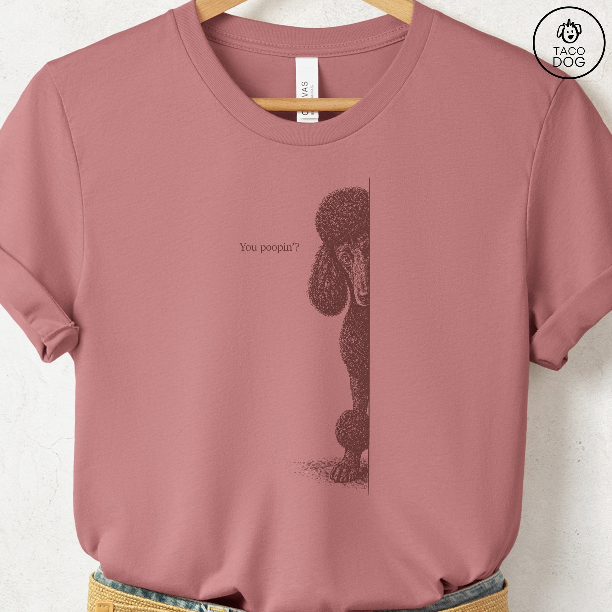 Poodle Poopin T-Shirt Heather Mauve Taco-Dog