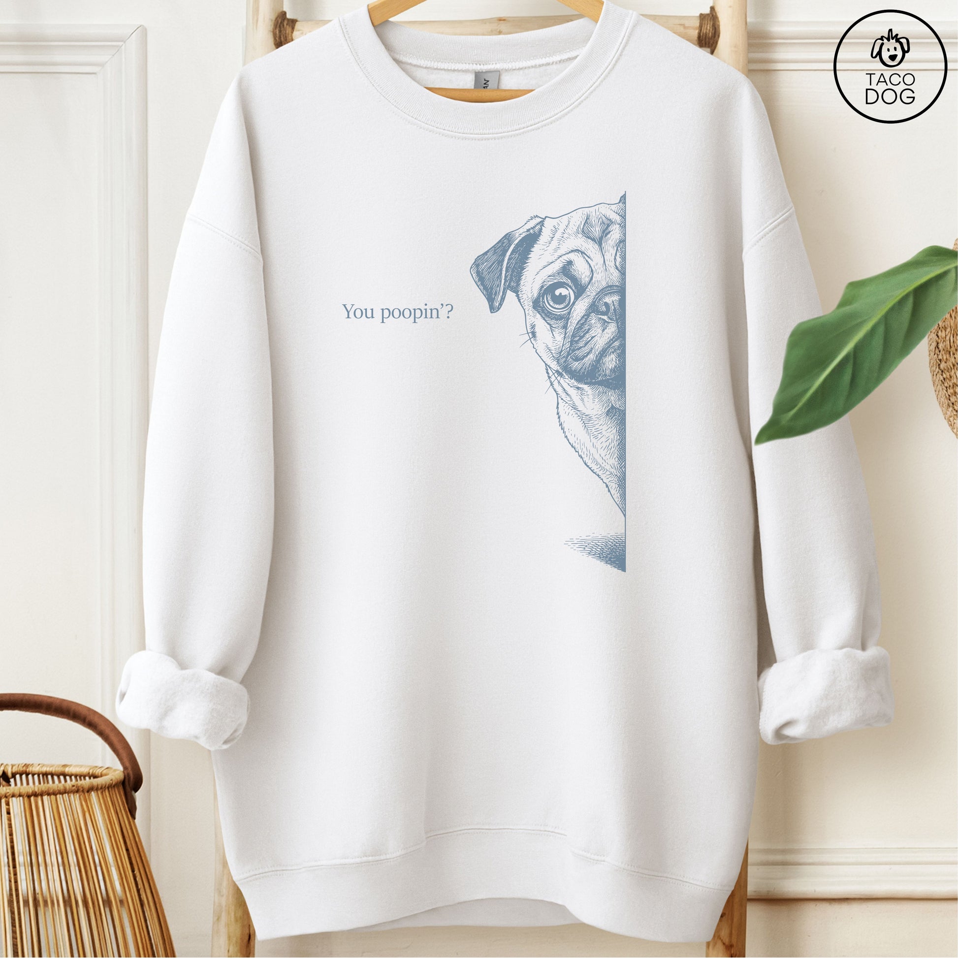 Pug Poopin Sweatshirt White Taco-Dog