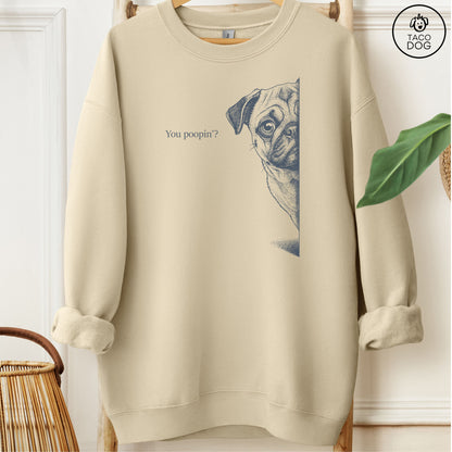 Pug Poopin Sweatshirt Sand Taco-Dog