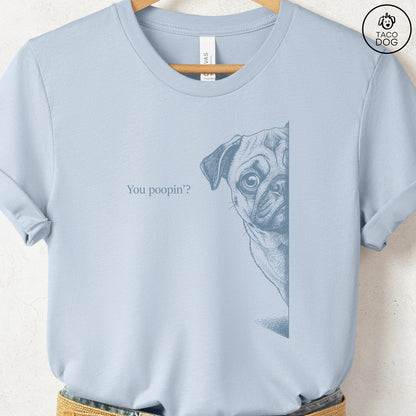 Pug Poopin T-Shirt Light Blue Taco-Dog