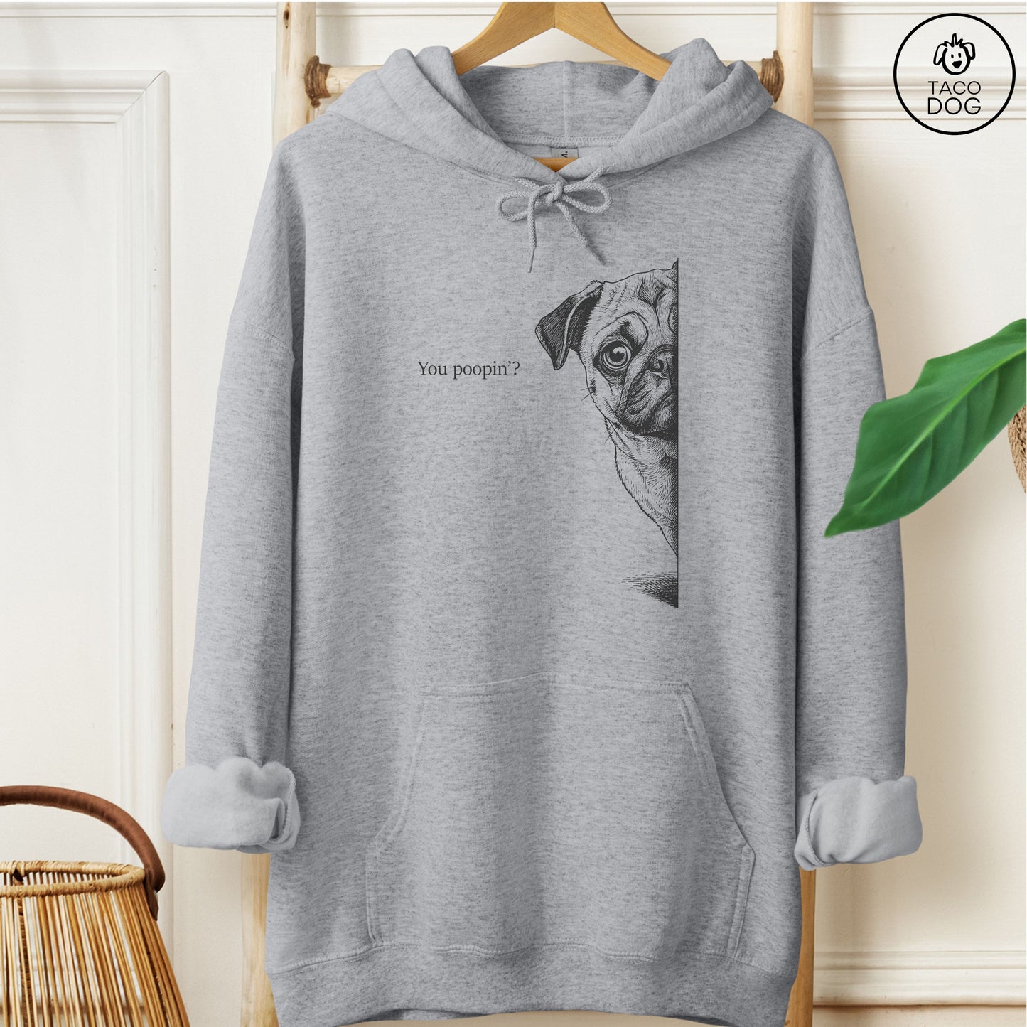 Pug Poopin Hoodie Graphite Heather Taco-Dog