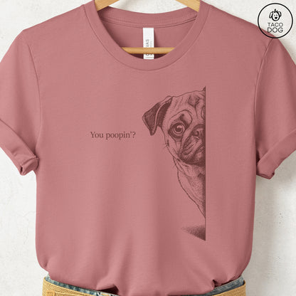 Pug Poopin T-Shirt Heather Mauve Taco-Dog