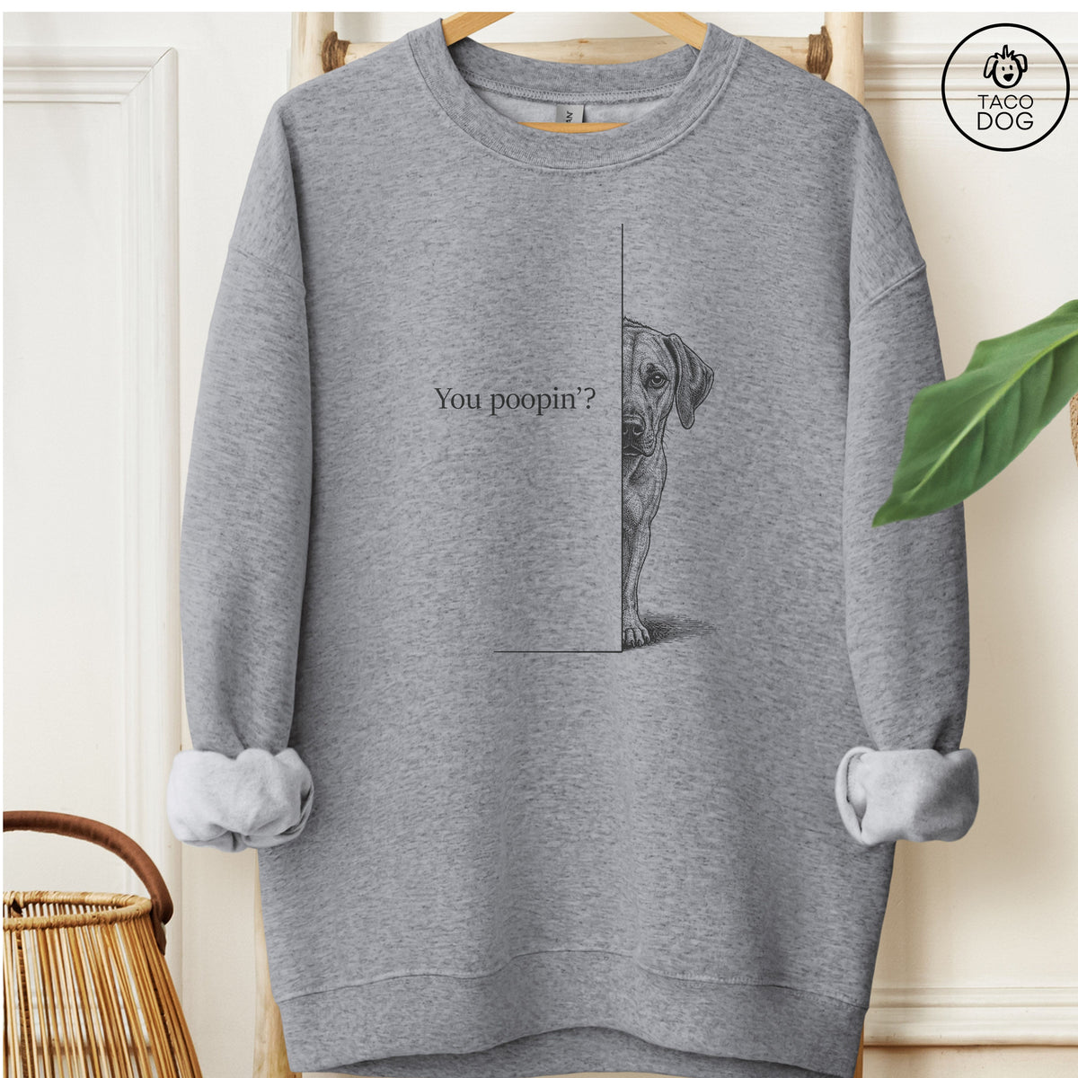 Rhodesian Ridgeback Poopin Sweatshirt Graphite Heather Taco-Dog