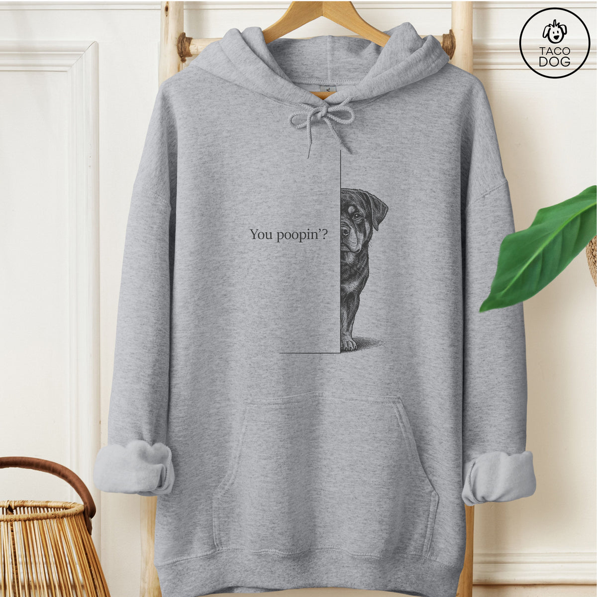 Rottweiler Poopin Hoodie Graphite Heather Taco-Dog