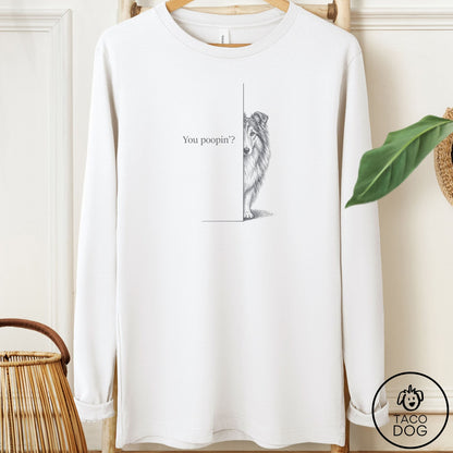 Rough Collie Poopin Long Sleeve Tee White Taco-Dog