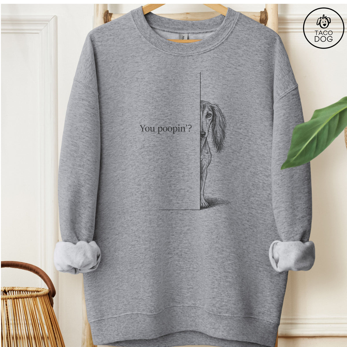 Saluki Poopin Sweatshirt Graphite Heather Taco-Dog