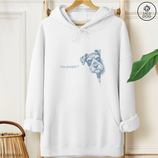 Schnauzer Poopin Hoodie White Taco-Dog