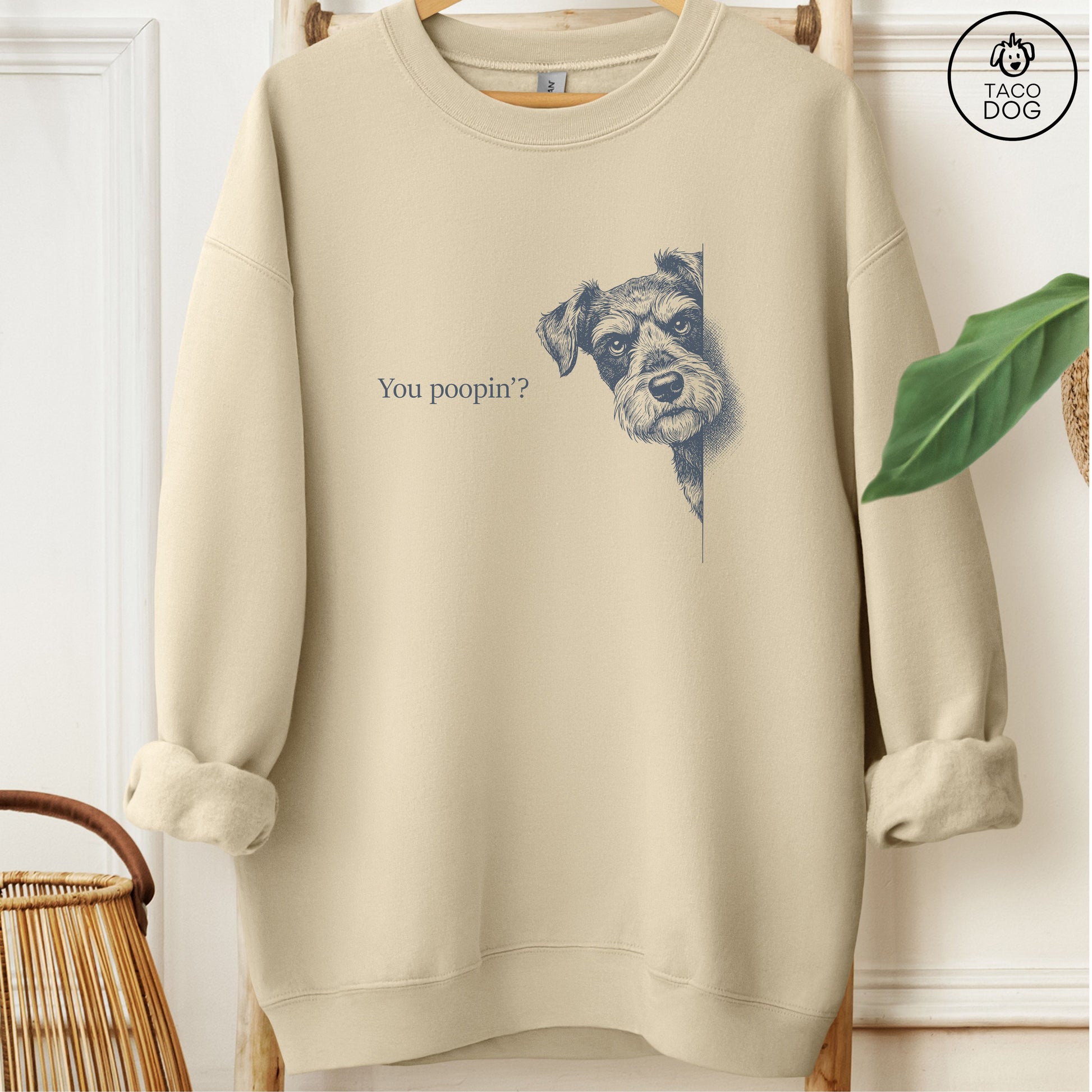 Schnauzer Poopin Sweatshirt Sand Taco-Dog