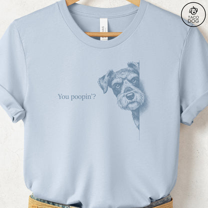 Schnauzer Poopin T-Shirt Light Blue Taco-Dog