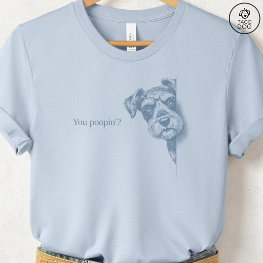 Schnauzer Poopin T-Shirt Light Blue Taco-Dog