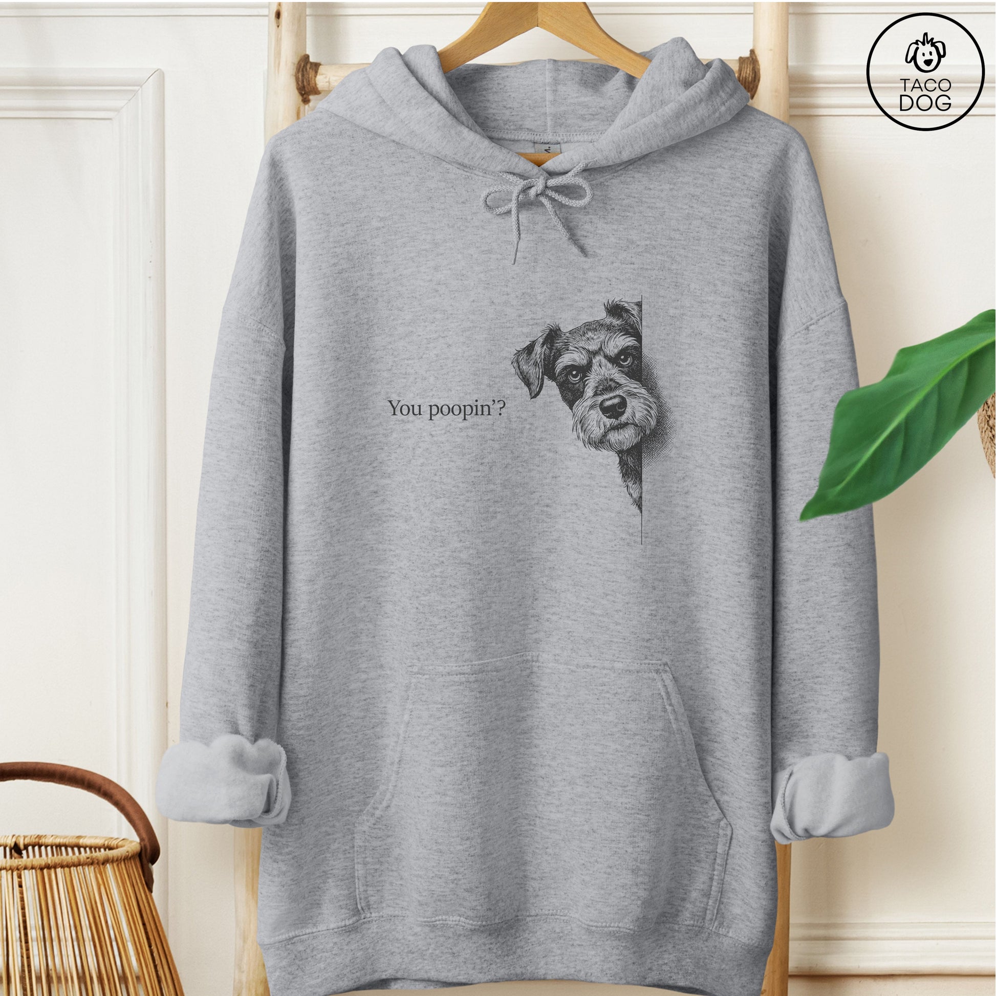 Schnauzer Poopin Hoodie Graphite Heather Taco-Dog