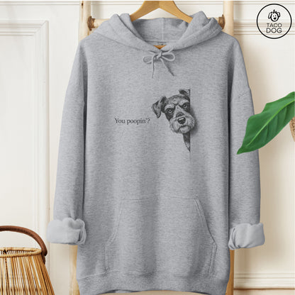 Schnauzer Poopin Hoodie Graphite Heather Taco-Dog