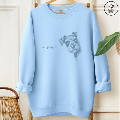 Schnauzer Poopin Sweatshirt Light Blue Taco-Dog