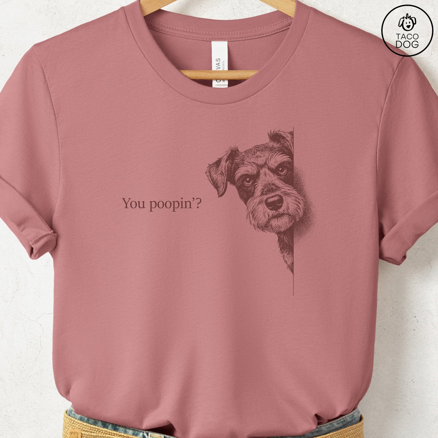 Schnauzer Poopin T-Shirt Heather Mauve Taco-Dog