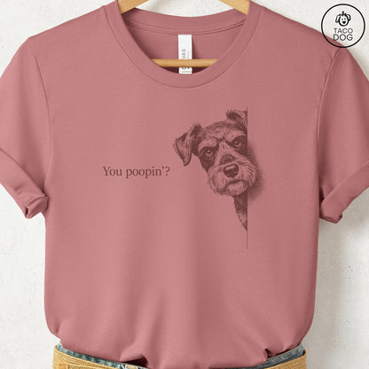 Schnauzer Poopin T-Shirt Heather Mauve Taco-Dog