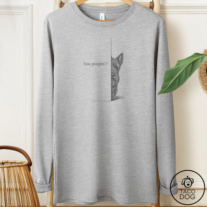 Scottie Poopin Long Sleeve Tee Athletic Heather Taco-Dog