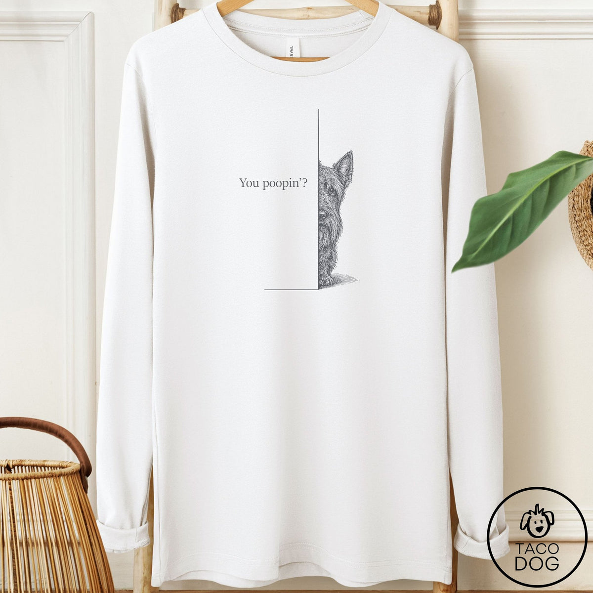 Scottie Poopin Long Sleeve Tee White Taco-Dog