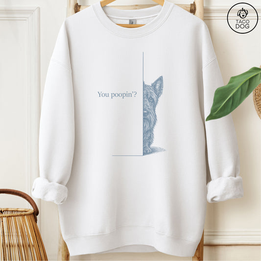 Scottie Poopin Sweatshirt White Taco-Dog
