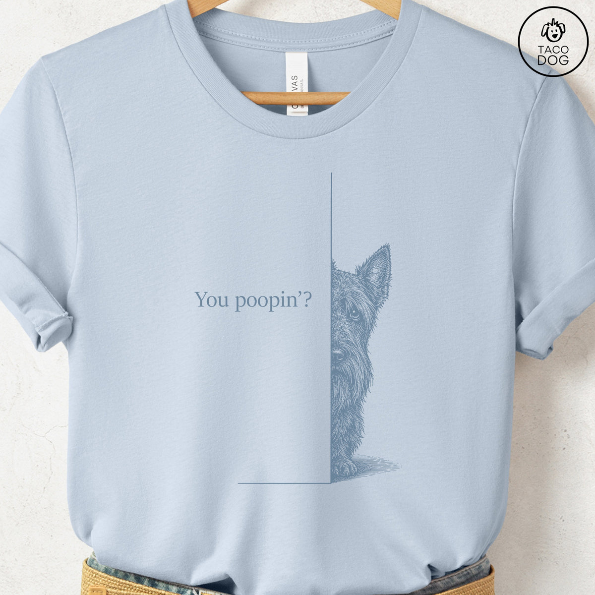 Scottie Poopin T-Shirt Light Blue Taco-Dog