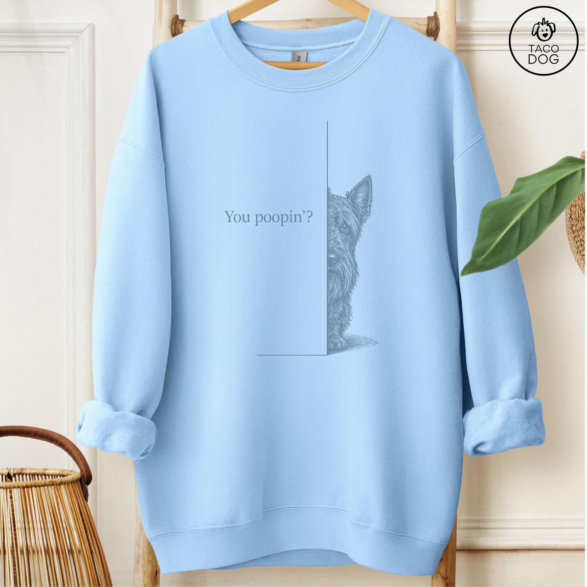 Scottie Poopin Sweatshirt Light Blue Taco-Dog