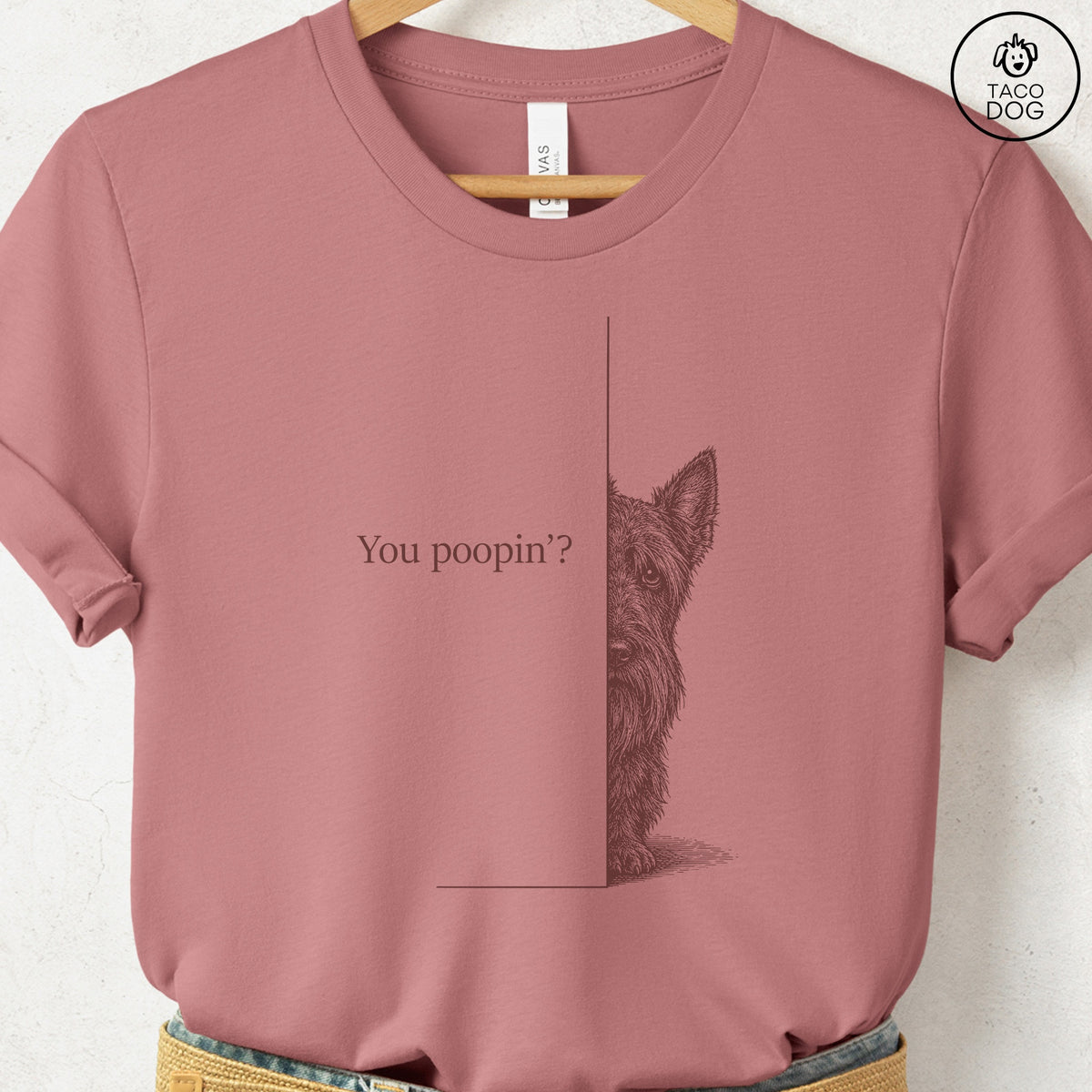 Scottie Poopin T-Shirt Heather Mauve Taco-Dog