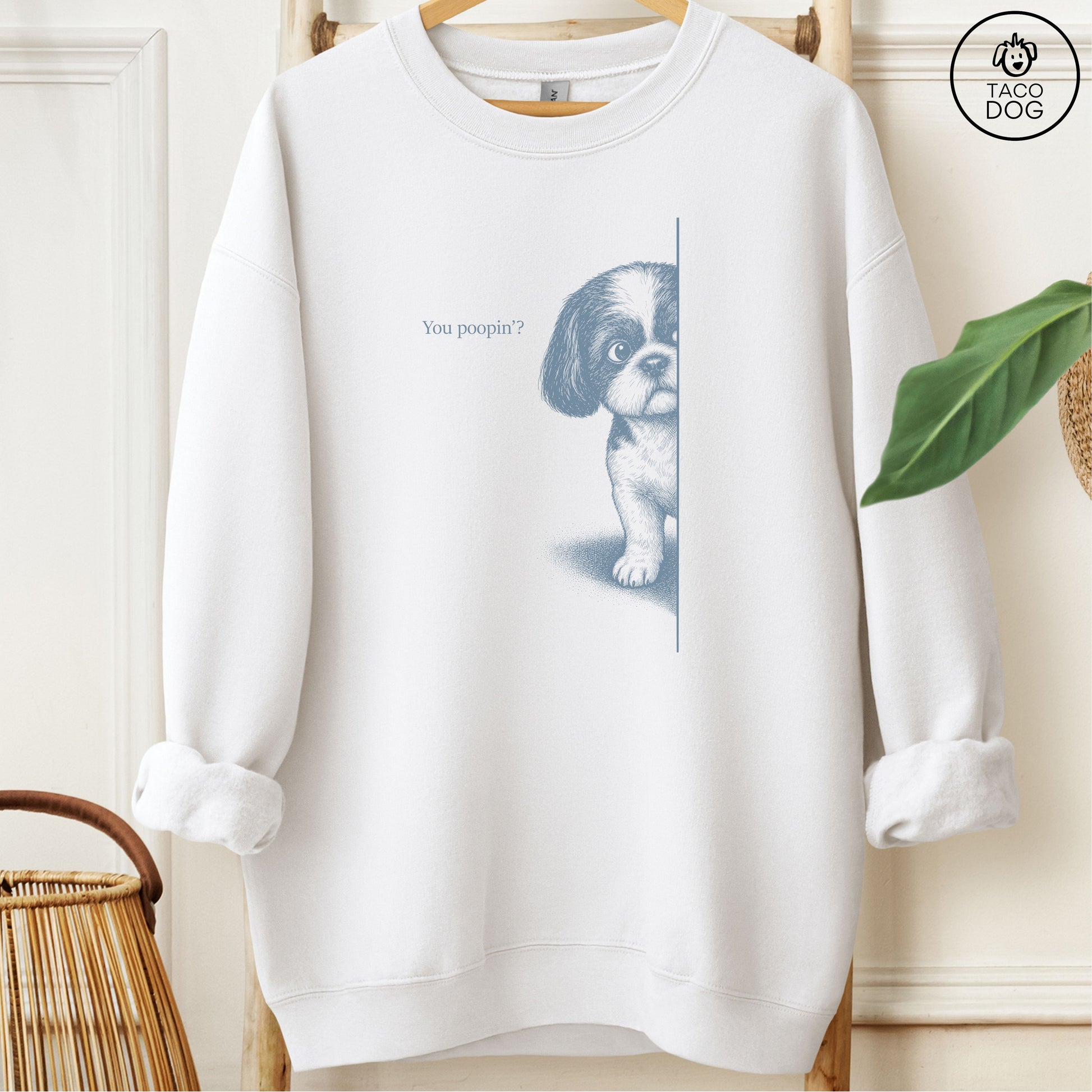 Shih Tzu Poopin Sweatshirt White Taco-Dog