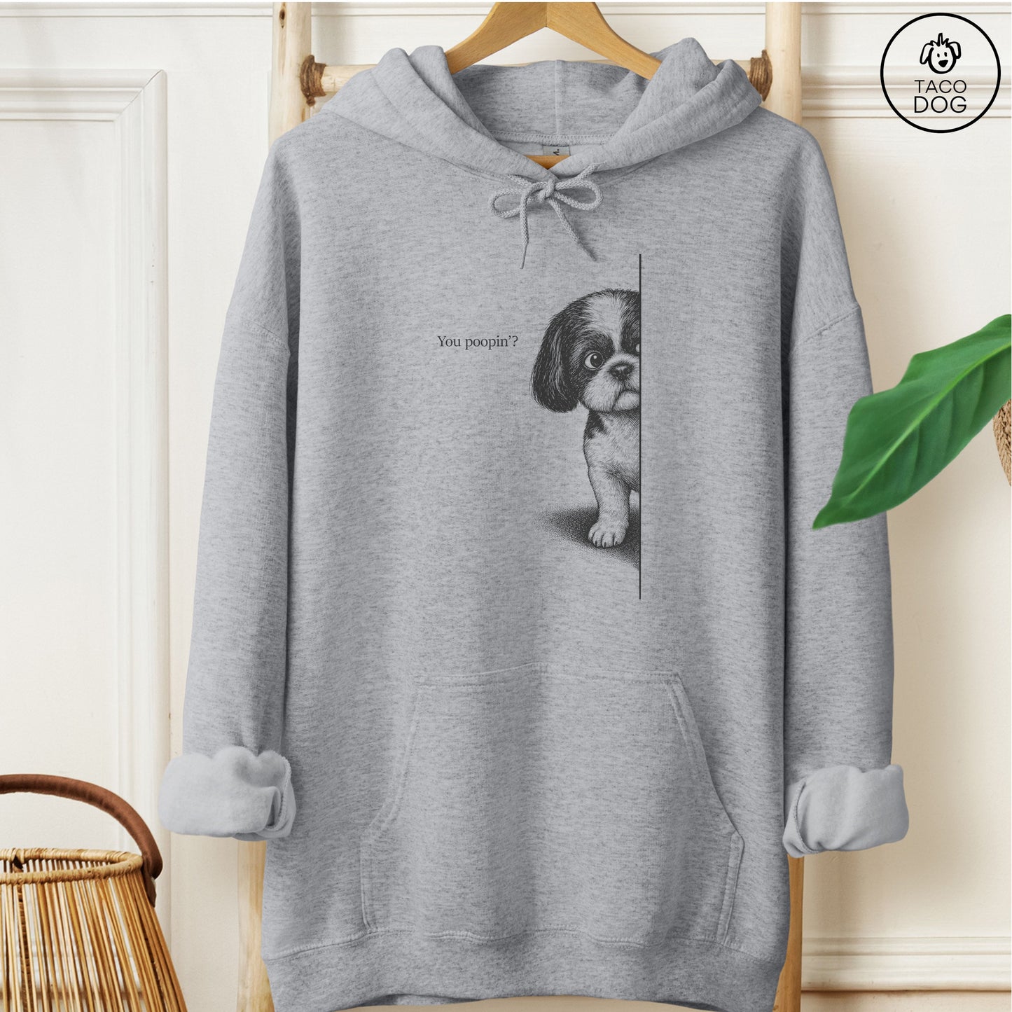 Shih Tzu Poopin Hoodie Graphite Heather Taco-Dog