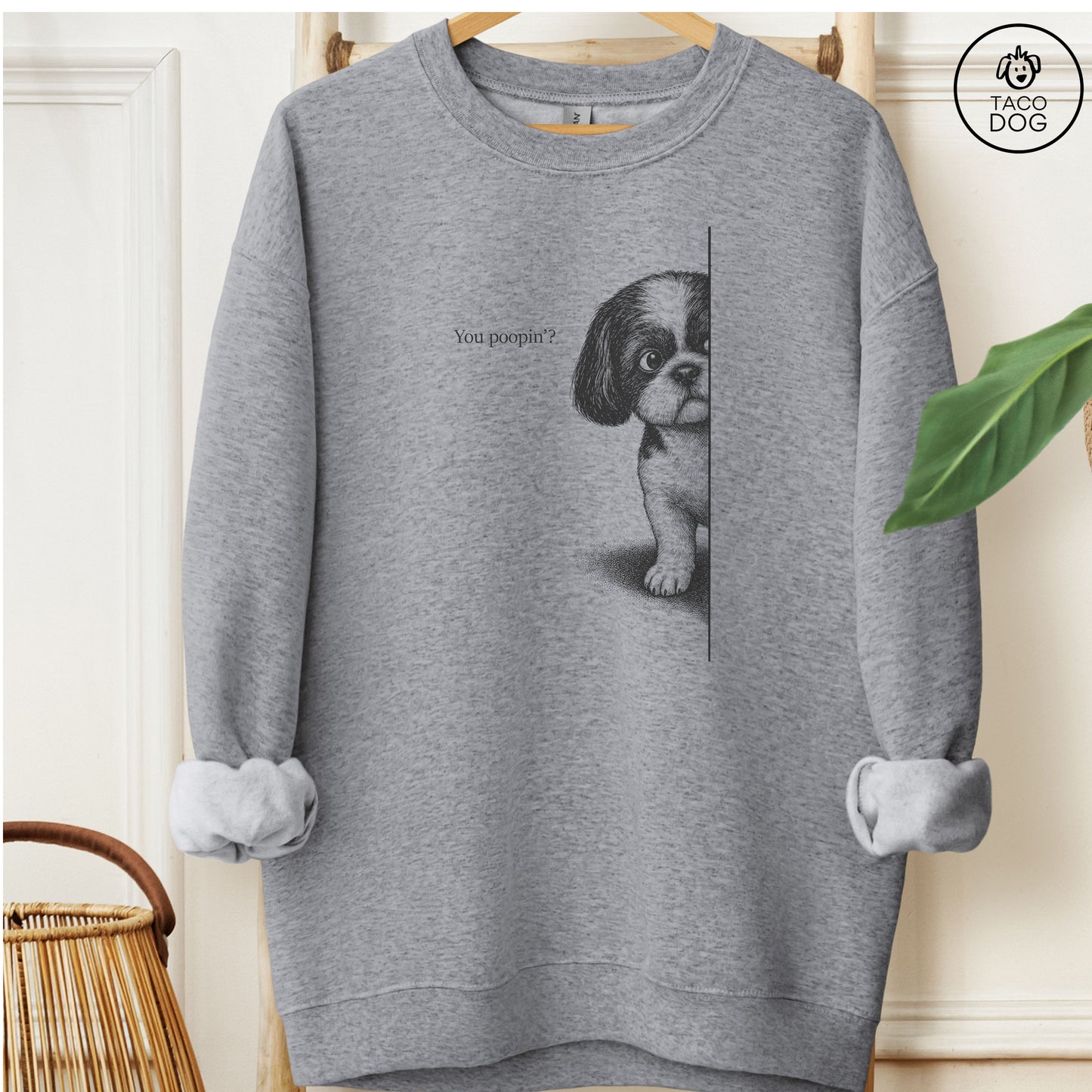 Shih Tzu Poopin Sweatshirt Graphite Heather Taco-Dog
