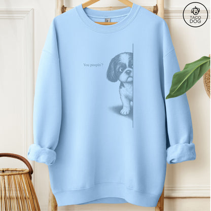 Shih Tzu Poopin Sweatshirt Light Blue Taco-Dog