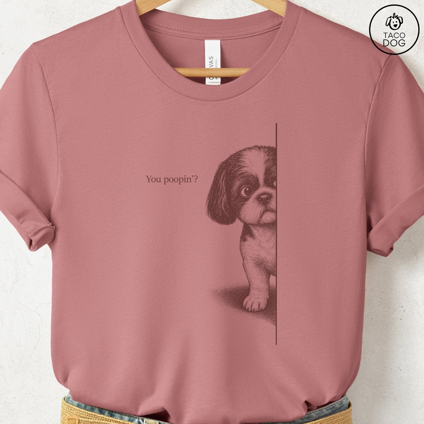 Shih Tzu Poopin T-Shirt Heather Mauve Taco-Dog